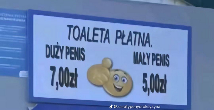 Туалет платный. Большой пенис -7 злотых, малый -5.