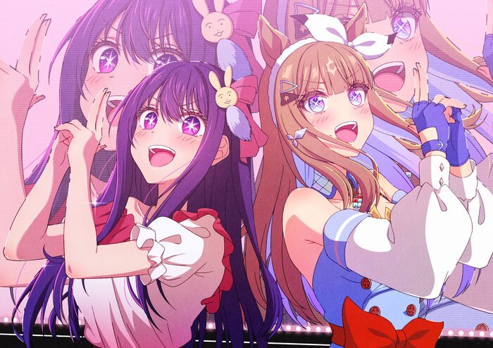 Ai Hoshino & Almond Eye , Anime Art, Uma Musume Pretty Derby, Oshi no Ko, Almond Eye, Hoshino Ai, Animal Ears, 