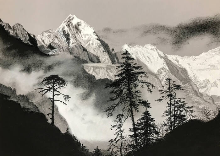 Графика. Размер: 29х42 см. Художник: Акимова Маргарита. Нарисована на тонированной бумаге с помощью угля и мела.