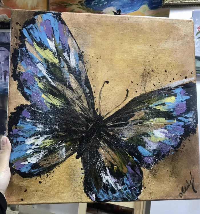 Butterfly) - My, Painting, Painting, Canvas, Author's painting, Oil painting, Butterfly, Palette knife