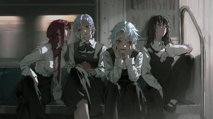 Ѹ Anime Art, , Chainsaw Man, Makima, Yoru, Fami (Chainsaw Man), White haired Girl (chainsaw man)