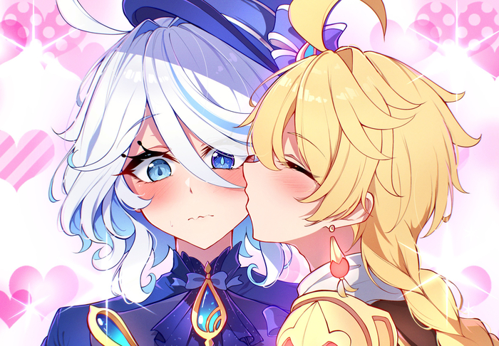 Aerina , Pixiv, Anime Art, Genshin Impact, Aether (Genshin Impact), Furina (Genshin Impact)