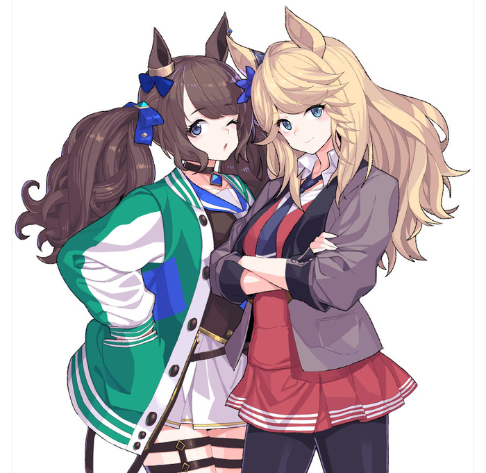 Tosen Jordan & Gold City , Anime Art, Uma Musume Pretty Derby, Tosen Jordan, Gold City, Animal Ears, Twitter ()