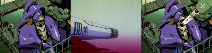 Сокет для введения контактной капсулы под бронёй. Контактная капсула -- видна система катапультирования. Введение контактной капсулы в Еву.