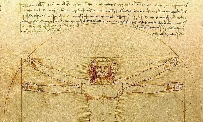 Витрувианский человек. 1492 — известный пример зеркального письма Леонардо да Винчи
