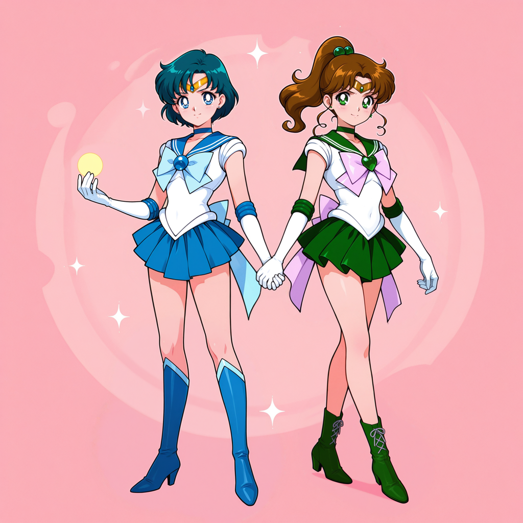 Когда план Б всегда в рукаве, а план А – мощный удар ногой - Моё, Девушки, Арты нейросетей, Stable Diffusion, Sailor Moon, Sailor Jupiter, Sailor Mercury, Anime Art, Персонажи