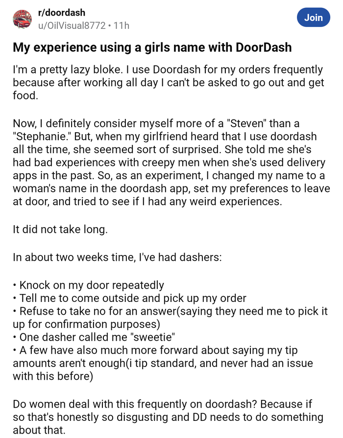 Мой опыт заказа еды на женское имя