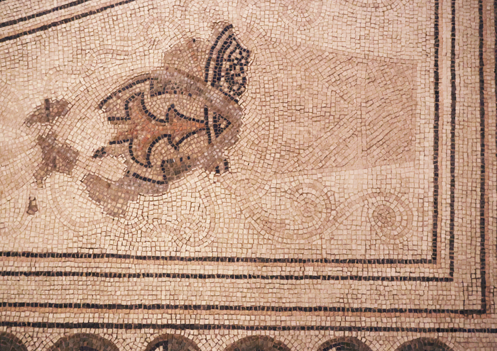 Фрагмент напольной мозаики Сан-Витале. Тут можно увидеть образец грамотной реставрации.