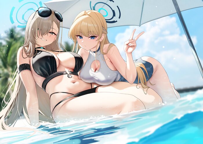 Asuma Toki  Ichinose Asuna , Anime Art, Blue Archive, Asuma Toki, Ichinose Asuna, , ,  , , , , , , , , , One-piece swimsuit