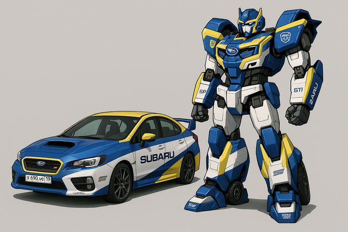 Получилось итоговое изображение. Subaru WRX в виде робота-трансформера