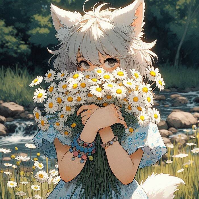    , , Anime Art,  , , Original Character, , Animal Ears, , , , Ginger & White, 