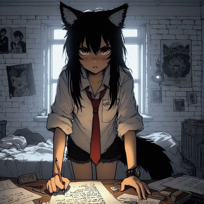 Rox Fox и муки творчества Арты нейросетей, Аниме, Anime Art, Нейронные сети, Арт, Девушки, Кицунэ, Animal Ears, Хвост, Рок, Metal, Гитара, Ginger & White, Длиннопост