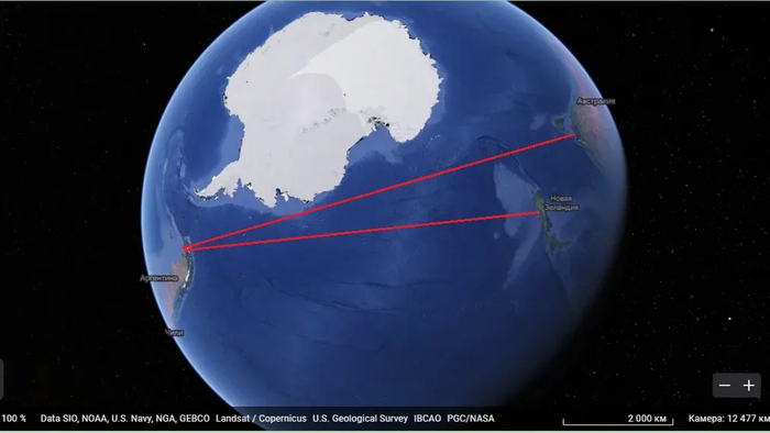 Новая Зеландия, Австралия и южная оконечность Южной Америки связаны кратчайшим путем без участия Антарктиды