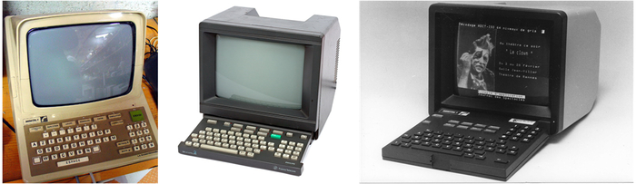 Терминалы Minitel — Médium interactif par numérisation d’information téléphonique. Официальное название TELETEL. Изображения из Википедии