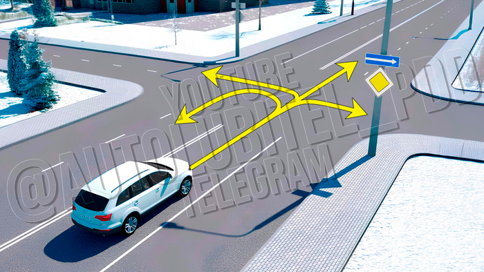 Куда разрешено продолжить движение белому внедорожнику?