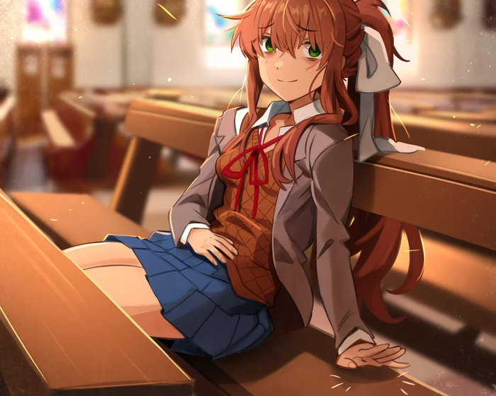 Monika #002 , Anime Art, Doki Doki Literature Club, Monika (Doki Doki), ,  , 