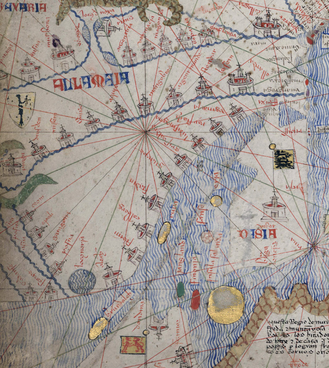 Алламания ("страна алан"), то есть Германия на «Каталонском атласе» (1375).