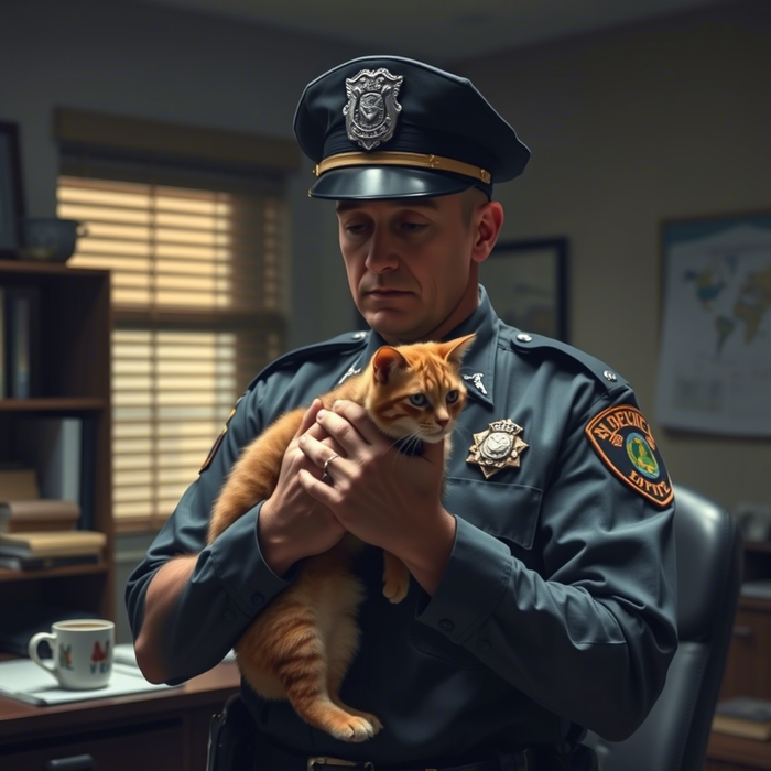 Qwen: «Вот вам generic грустный полицейский с котиком #4821. Хотите ещё одного?» И монитор становится забрызганным нецензурностями. Ни характера, ни предыстории, ни смысла, поза деревенского пугала. Словом, срань Господня.