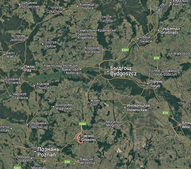 Гнезно на картах Google.