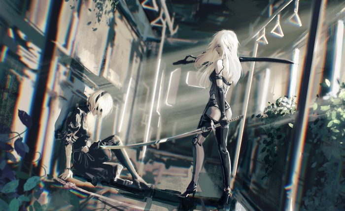 A2B Anime Art, , Nier Automata, Yorha unit no 2 type B, Yorha unit no 2 type A, Game Art, Pixiv, 