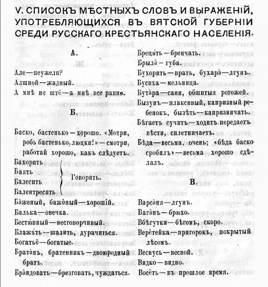 Пример Вятского говора. Как видите, тоже целый словарь.