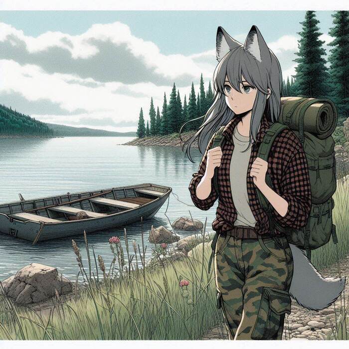 Хельга и искусство тишины Арты нейросетей, Аниме, Anime Art, Арт, Нейронные сети, Девушки, Кицунэ, Animal Ears, Хвост, Original Character, Река, Тайга, Ginger & White, Длиннопост