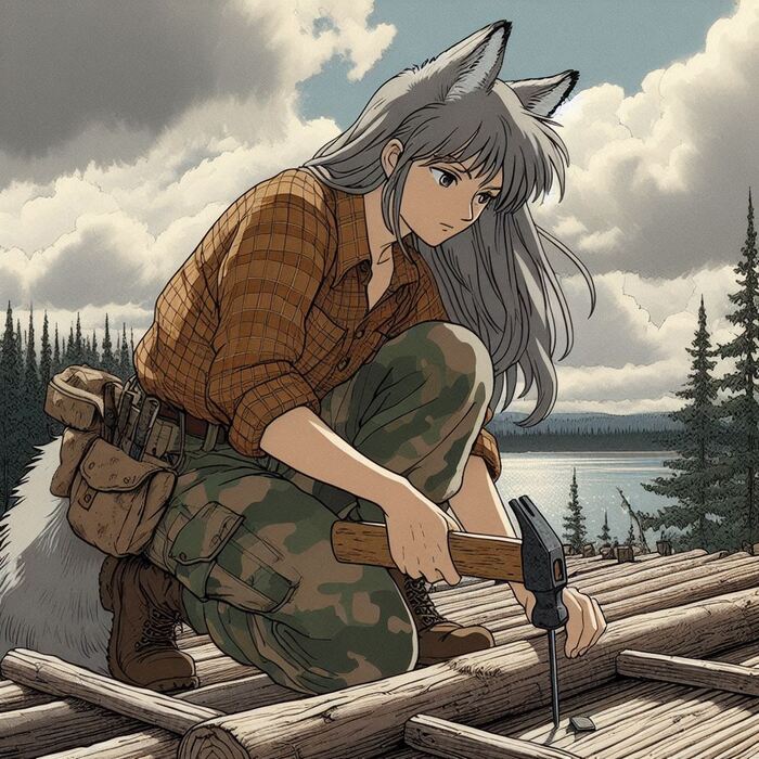 Хельга и искусство тишины Арты нейросетей, Аниме, Anime Art, Арт, Нейронные сети, Девушки, Кицунэ, Animal Ears, Хвост, Original Character, Река, Тайга, Ginger & White, Длиннопост