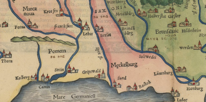      ,   ""  .       . [ Holy Roman Empire, Poland, Baltic, etc. ] Germania VI Nova Tabula (First state!) Sebastian Munster. 1540.