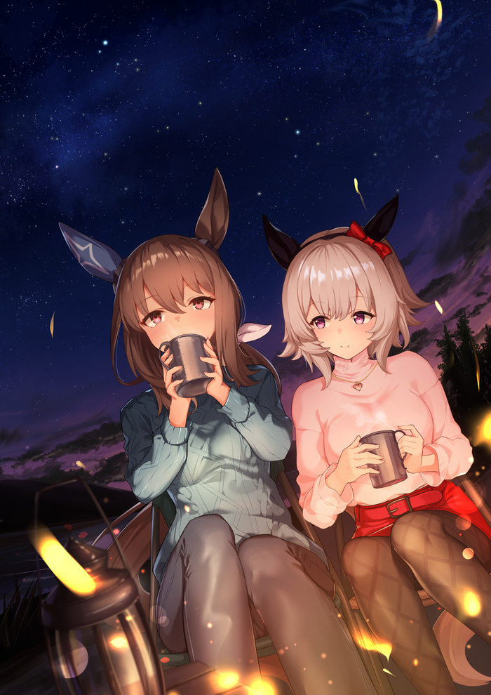 Admire Vega & Curren Chan , Anime Art, Uma Musume Pretty Derby, Admire Vega, Curren Chan, Animal Ears, 