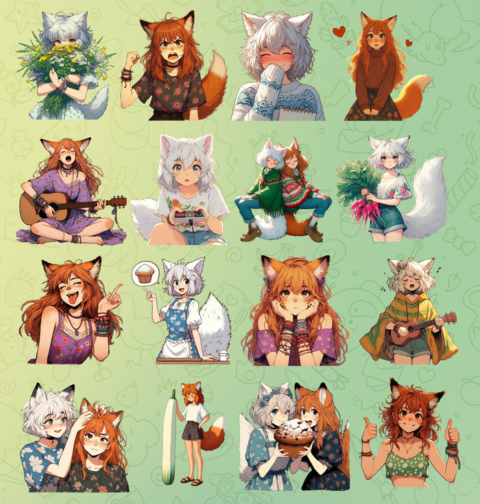   !  , , , Anime Art,  , , , Animal Ears, , Original Character,  Telegram, , Ginger & White