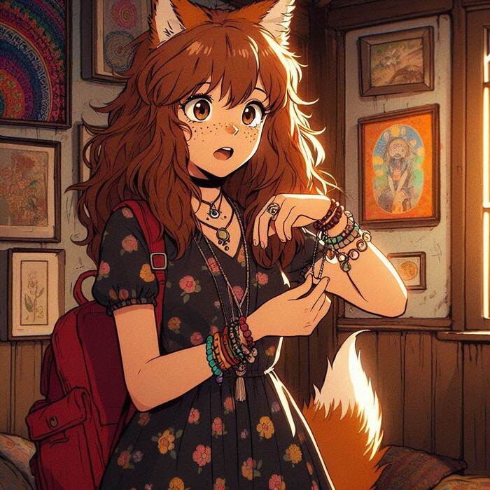Электричество! Арты нейросетей, Аниме, Anime Art, Девушки, Арт, Original Character, Кицунэ, Animal Ears, Хвост, Рыжие, Веснушки, Гитара, Поездка, Фенечка, Ginger & White, Длиннопост