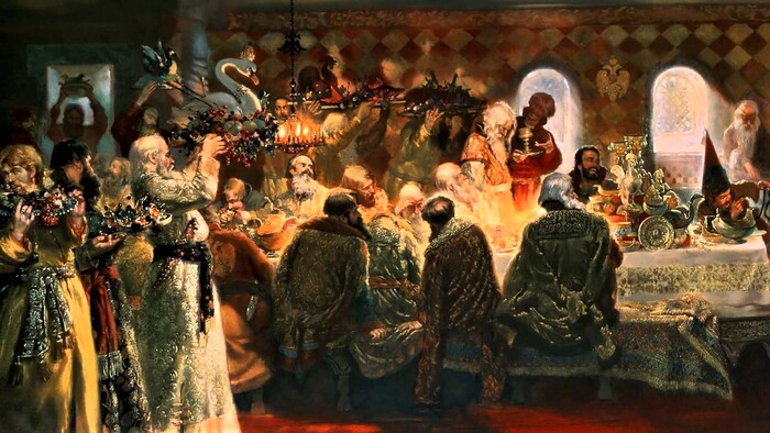 Те самые "ломившиеся столы" вполне можно объяснить. Задобрить гостя, так, на всякий случай. А то мало ли, что у него на уме. Иначе говоря - радости особой по поводу приема гостей маловато. Одно беспокойство и расходы.