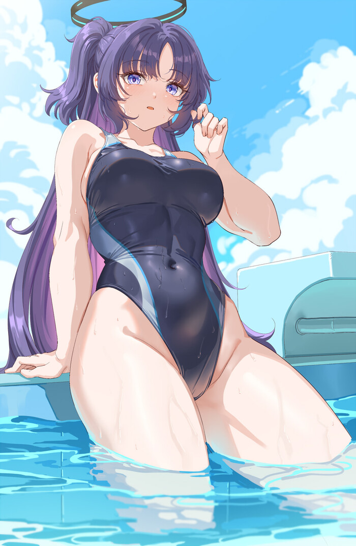 Hayase Yuuka #034 , Anime Art, Blue Archive, Hayase Yuuka, , One-piece swimsuit, ,  , , , , Fangxiang cuoluan