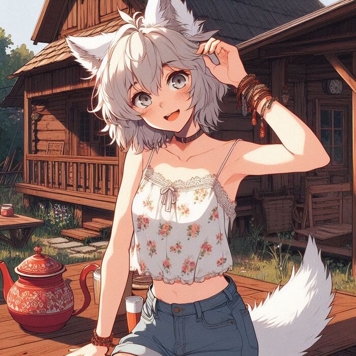   ? ( )  , , Anime Art, , , Original Character, Animal Ears, , , , Ginger & White, 