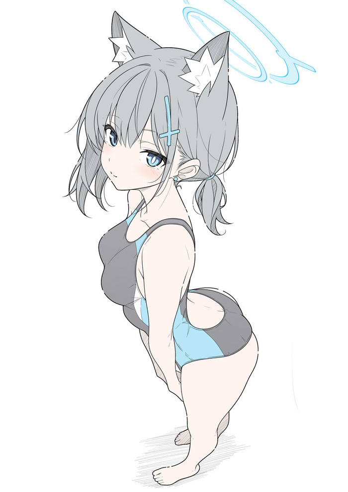 Blue Archive, Sunaookami Shiroko, , , , Anime Art, , T1kosewad, Animal Ears, One-piece swimsuit, 