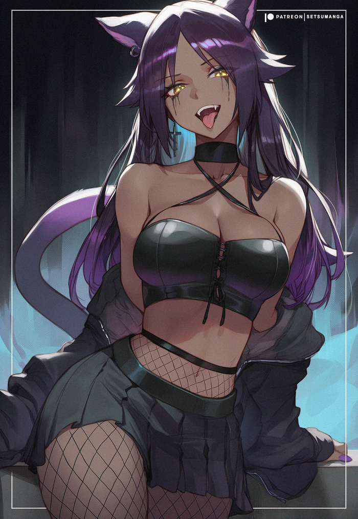 Goth Yoruichi , Anime Art, , , Shihouin Yoruichi, Bleach,  , , Setsumanga, Animal Ears