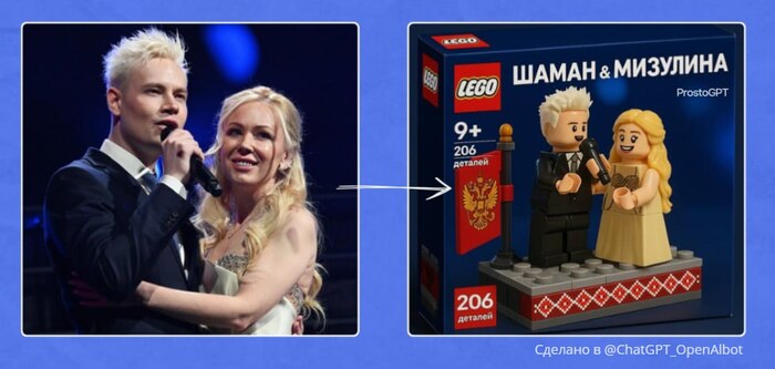 Создайте LEGO-версию этого человека. Используйте яркие пластиковые текстуры, простые выражения лица и фирменные пропорции фигурок LEGO. Фон должен напоминать типичную сцену из LEGO.