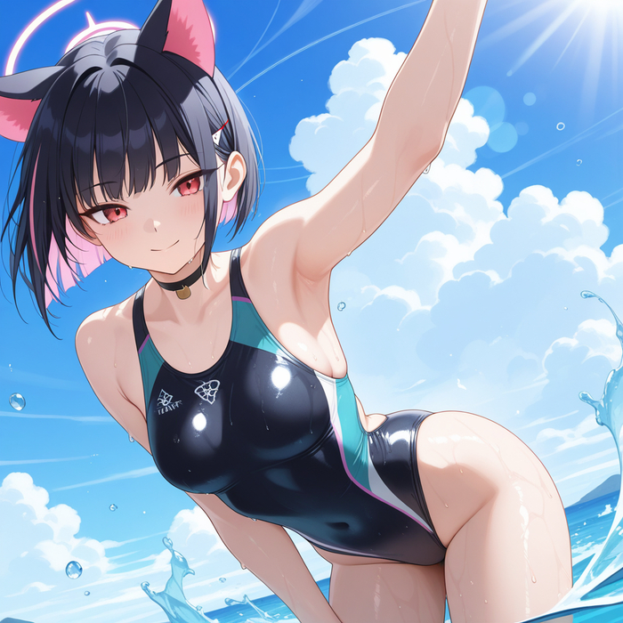 Kyouyama Kazusa , Anime Art, Blue Archive, Kyouyama Kazusa, , One-piece swimsuit, Animal Ears,  , 