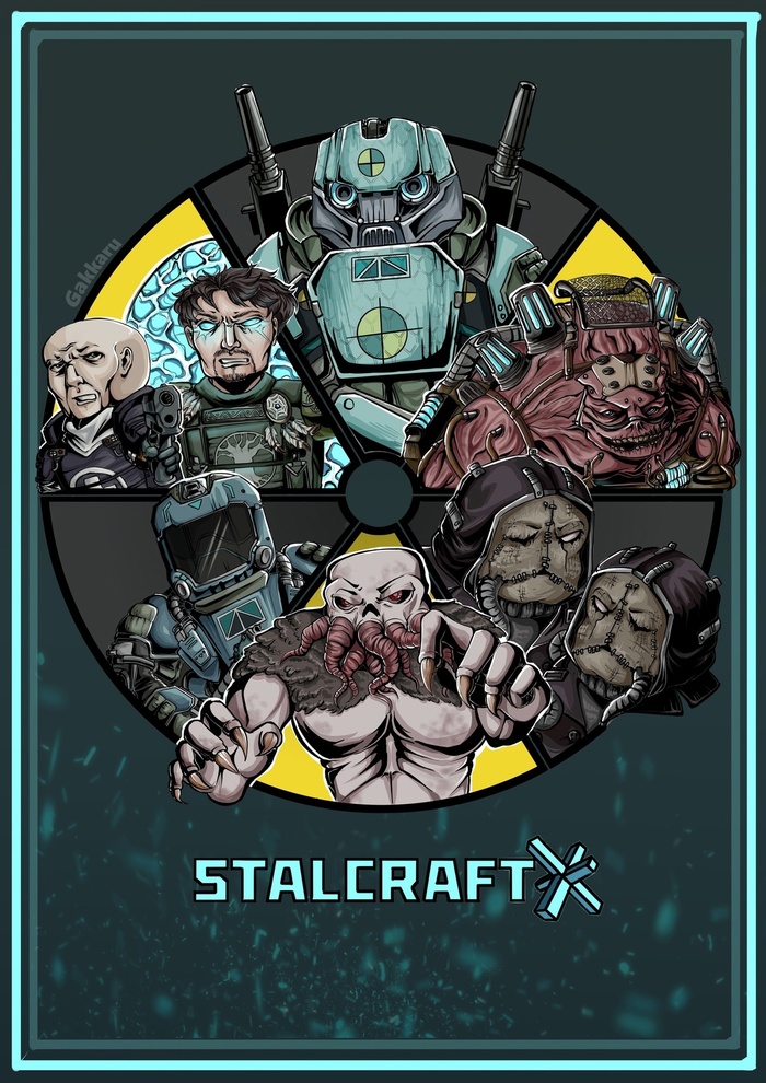 Это самый известный художник по игре мне кажется, Gakkaru. Посмотрите на технику исполнения - каждая фигура заполнена цветом, есть цвет потемнее и есть совсем черные тени, оно же и лайн.