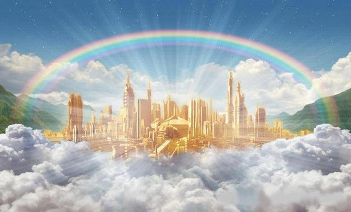 Условный золотой град на холме после того, как все хорошее победит