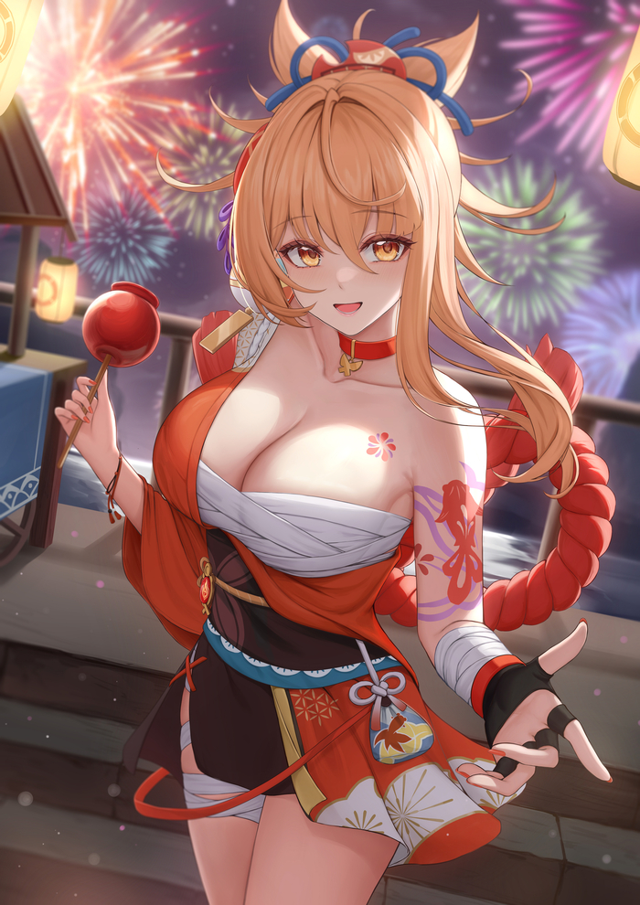  , Genshin Impact, Pixiv, Anime Art, Yoimiya (Genshin Impact), 