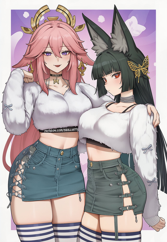     Zenless Zone Zero, Genshin Impact, Yae Miko (Genshin Impact), Hoshimi Miyabi (zzz), , , , Anime Art, , ,  , Sidillusts, Animal Ears,   