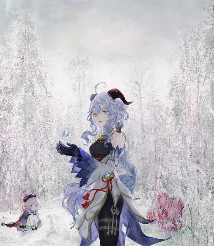   Genshin Impact, , Anime Art, Ganyu (Genshin Impact), Qiqi (Genshin Impact), , , 