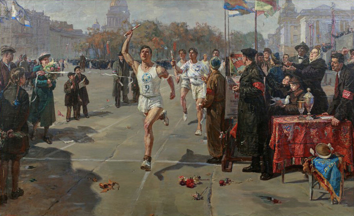 Финиш пробега в Ленинграде. Цветков В.А., 1952 год.