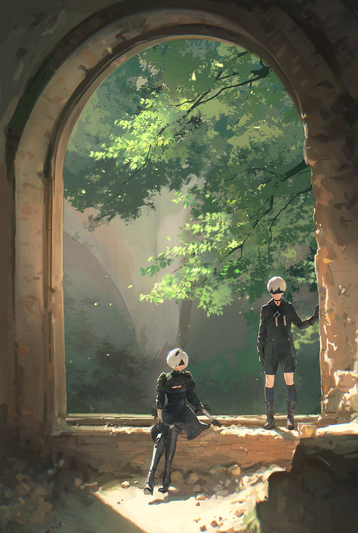   Anime Art, , Game Art, Nier Automata, Yorha unit no 2 type B, Yorha unit no 9 type S, Pixiv