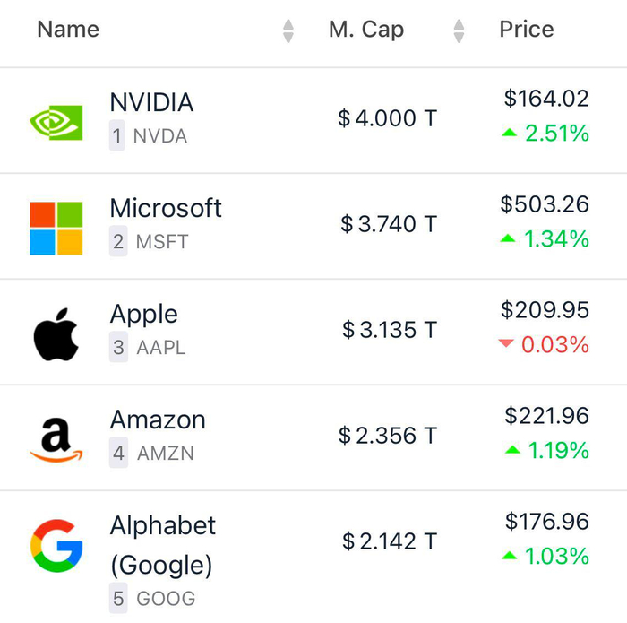            Nvidia, Microsoft, Apple, Amazon, Google,   