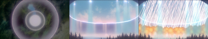 Взрыв. Зияющая дыра в куполе Геофронте. Уничтожение всех уцелевших огневых точек под куполом.