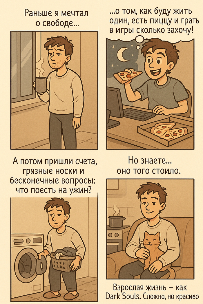 Когда съехал от родителей и понял, что взрослая жизнь — это не только пицца и игры