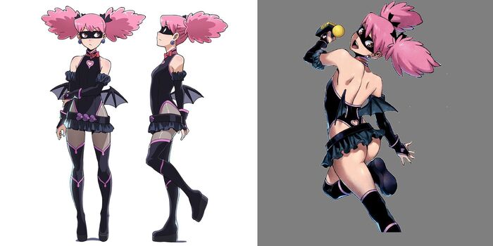 Слева измененная версия костюма из аниме. Справа оригинальная версия из манги.