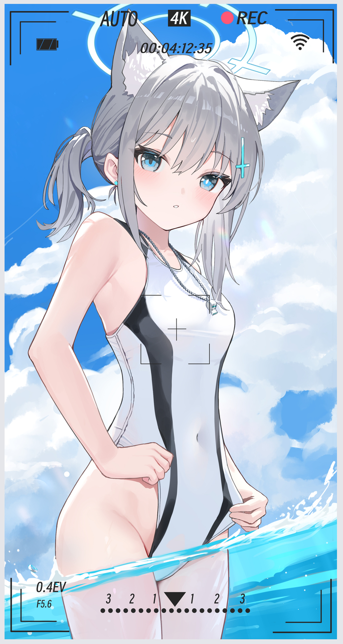 Sunaookami Shiroko #058 , Anime Art, Blue Archive, Sunaookami Shiroko, , Animal Ears, One-piece swimsuit, ,  , 